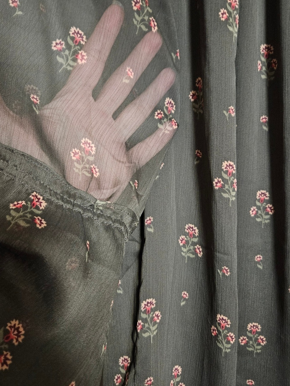 White House Black Market Olive Brown Floral Blouse - Picture 7 of 9